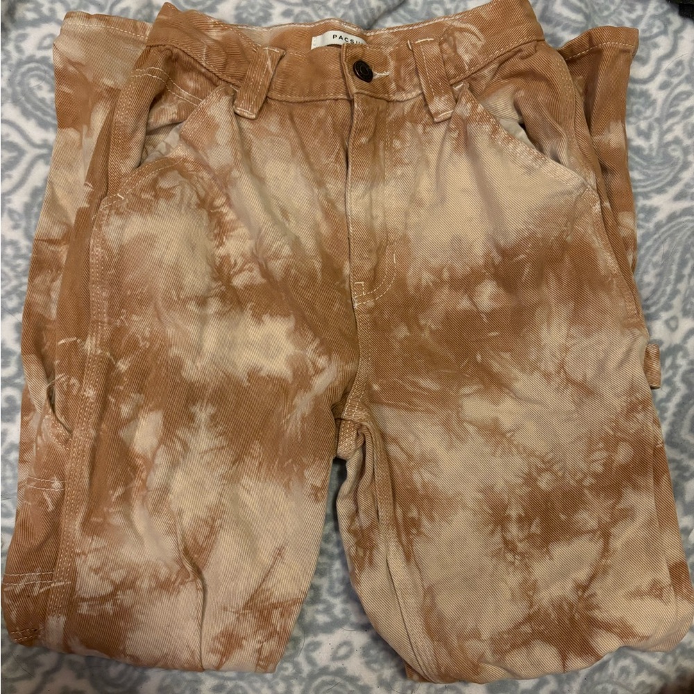 PacSun High Rise Carpenter Jeans Size 24 Bleach Brown/Tan Wash